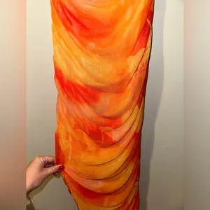 PrettyLittleThing Orange Floral Mesh Bandeau Ruched maxi dress size 2 thumbnail 5