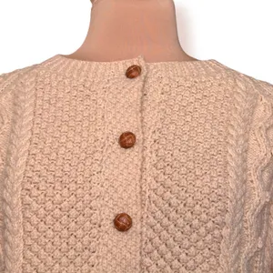 Vintage Aran Fisherman Cable Knit Cardigan Cream Wool Blend Cozy Sweater Classic thumbnail 2