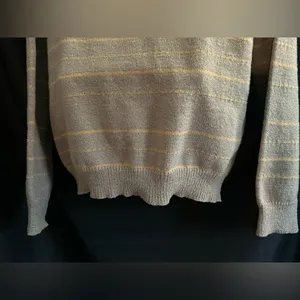 SHEIN Women's V-Neck Striped Knit Sweater Brown & Yellow SZ MD thumbnail 8