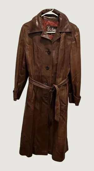 Vintage Skin Gear Brown Napa Leather Trench Coat Long Belted Button Front Medium thumbnail 1