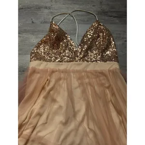 Area Rose Gold Sequin Tulle Mini Dress Peach Pink Size L Pageant Party Fit A4-31 thumbnail 5