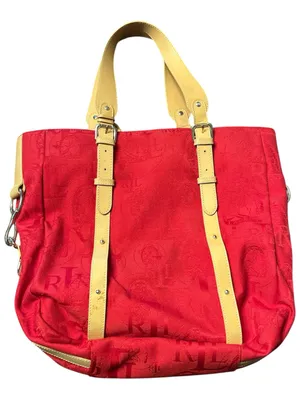 Women’s Ralph Lauren Red Jacquard Tote Bag Tan Trim Shoulder Bag thumbnail 3