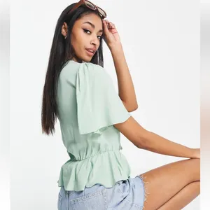 NWT Asos Mint Green Short Angel Sleeve Peplum Tea Blouse Tie Boho Waist Size 6 thumbnail 7