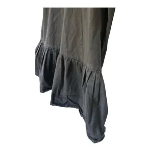 TCEC Washed Black Cotton Puff Sleeve Ruffle Drop Hem‎ Mini Dress S CD02190 thumbnail 5