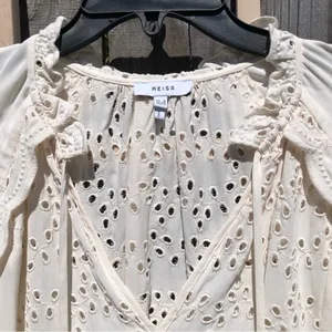 REISS Flora Broderie Scalloped Sleeves Ivory Cream Top Blouse 4 thumbnail 6