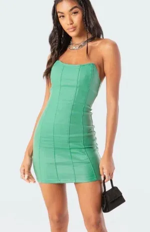 Edikted Green Leather Faux Dress thumbnail 1