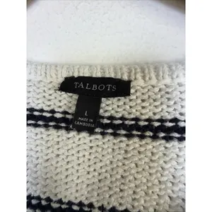 Talbots Womens black Striped Knit sweater Cardigan Preppy coastal nautical large thumbnail 6