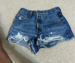 Levi's Distressed High-Waist Denim Shorts - Blue thumbnail 1