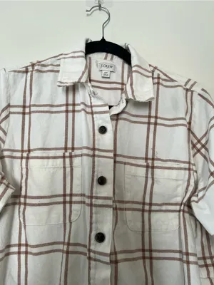 J crew White Brown Plaid Flannel Button Down Shirt Medium Preppy Coastal Western thumbnail 3