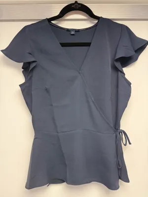 Tommy Hilfiger Navy Wrap Peplum Blouse with Flutter Sleeves thumbnail 1