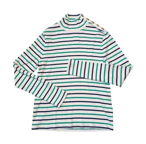 J. Crew vintage rib turtleneck with buttons in stripe NEW thumbnail 1