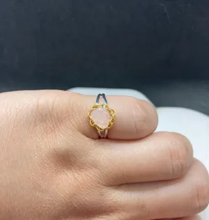 Pink Quartz stainless steel ring with chain - size 6.25 thumbnail 1