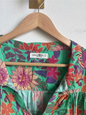 Natural Life Dara V-Neck Mini Dress Green Floral Boho Large thumbnail 6