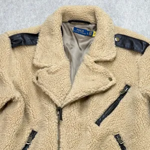 Polo Ralph Lauren Sherpa Moto Jacket Womens L Tan Off Duty Model Chic Streetwear thumbnail 10