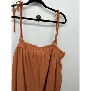 Boho Rust Orange Tiered Maxi Dress Sz XXL Tie‎ Shoulder Smocked Fall thumbnail 5