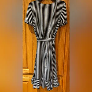 Naif by Anthropologie Blue & White Stripe‎ V-Neck Ruffle Tie Wrap Dress Small thumbnail 8