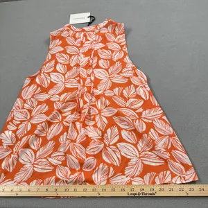 NWT 41 HAWTHORN Top Womens L Orange Sleeveless White Leaf Print Pleated Blouse thumbnail 6