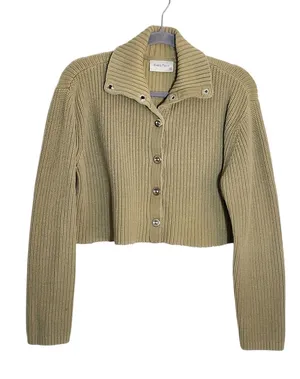 Marco Pecci Green Ribbed Knit Cropped Cardigan Sweater Size 48 IT / US 14 Flaw thumbnail 1
