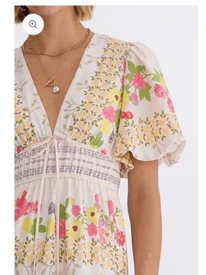 New Without Tags Entro Floral V-Neck Puff Sleeve Maxi Dress Sz S thumbnail 4