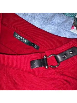 Lauren Ralph Lauren Red Sweater with Leather Buckle Detail, Woman’s Size Large thumbnail 5
