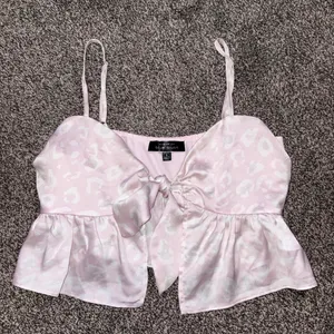Blue Blush pink satin top with white leopard print, size S thumbnail 1