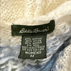 Eddie Bauer Sweater sz M Wool Mohair Blend Hooded Nordic Fair Isle ivory blue thumbnail 9