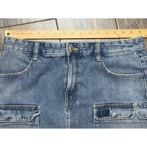 Zara Blue Denim Cargo Micro Mini Skirt Utility Pocket‎ Size Large Festival Y2K thumbnail 6