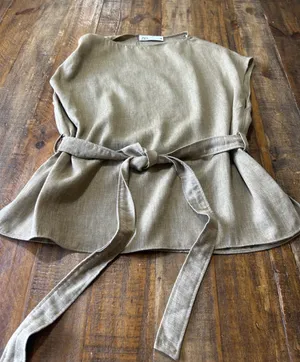 Zara Sleeveless Belted Peplum Top with Boat Neck thumbnail 1