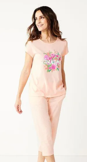 NEW Croft & Barrow Short Sleeve Pajama Top Cropped Pants Set Grandma Size Medium thumbnail 1