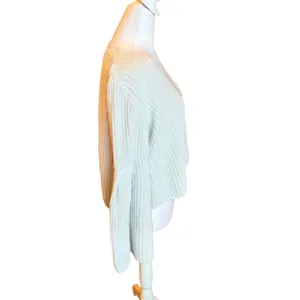 Free People Damsel Boxy Cream Chunky Knit Sweater Bell Sleeve Womens Small thumbnail 3