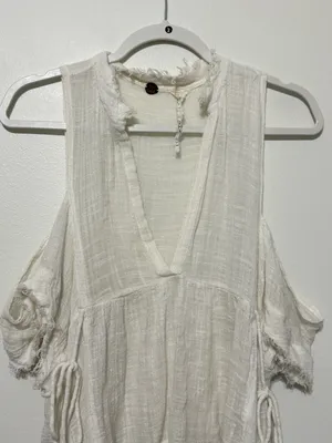 Free People One Gauze Indus Cold Shoulder Blouse Size Small Boho White Top thumbnail 4