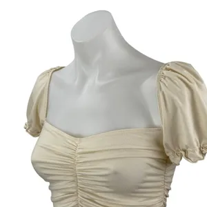 Reformation Fallow Womens Cream Ruched Puff Sleeve Square Neck Crop Blouse Top S thumbnail 3