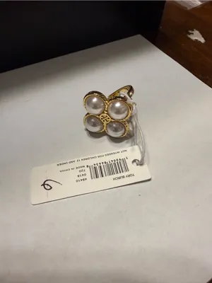 Nwt Tory Burch Rope Clover Ring Size 6 Cream /Gold Color Statement Pearl thumbnail 3