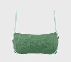 BERLOOK Dark Green Jacquard X Cross Bikini TOP ONLY 32 thumbnail 7