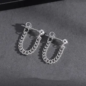 925 Silver Plated Tassel Chain Dangle Drop Earrings for Men Women thumbnail 1