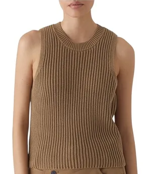 CLOSED Sweater Women XS Tan Nutmeg Cotton Ribbed Knit Sleeveless Top‎ Preppy thumbnail 1