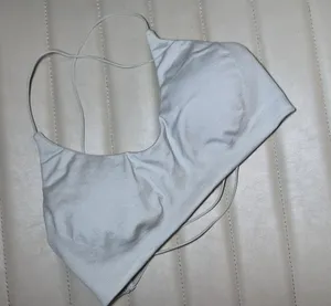 Women's Grey Strappy Bralette Top Small Medium Stretchy Open Back Sports Bra thumbnail 1