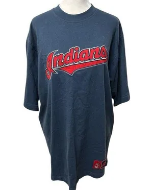 Lee Blue & Red Cleveland Indians Short Sleeve 100% Cotton Women's T-Shirt Size M thumbnail 1