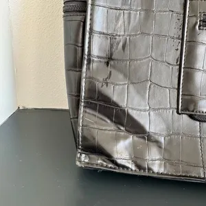 BEIS Large Work Tote Black Crocodile 14.5” x 11” Vegan Leather Zip Closure thumbnail 5