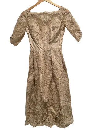 Vintage Inspired Lace Tea Length Dress Bateau‎ Neck Bridal Cocktail XXS thumbnail 1