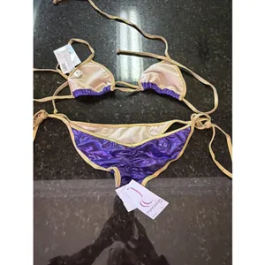 Chynna Dolls Bikini Swimwear Dancer Sz S/M Orange Purple Shimmer Gold Scrunch thumbnail 4