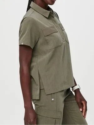 Figs Saiya Cargo scrub top heathered olive green NEW XXS limited edition thumbnail 3
