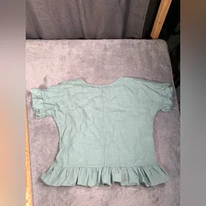 Terzo millennio Light Green/blue Ruffle Hem Top medium linen Green thumbnail 8