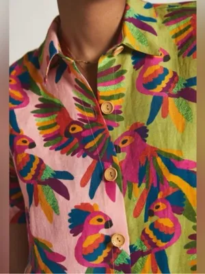 Farm Rio Tropical Linen Blend Surf Shirt Button Down Top thumbnail 3