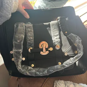 Elegant Black Satchel with Gold Details thumbnail 1