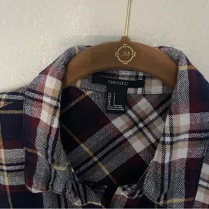 Women’s Plaid Flannel Shirt Button Up Navy & Mustard thumbnail 3