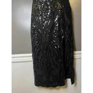 Lulus Dress Womens XS Black Sequin Square Neck Maxi Side Slit Evening Gown thumbnail 3