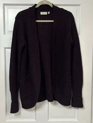 RD Style Open-Front Chunky Knit Cardigan - Plum thumbnail 1