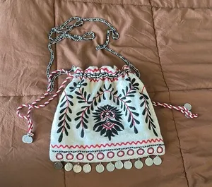Free People Emmie White Cotton Crossbody Bag with Chain Strap thumbnail 1