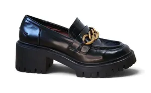 Zara Platform Penny Loafers Black Chunky Academia Vegan Leather Gold Chain 36 thumbnail 1